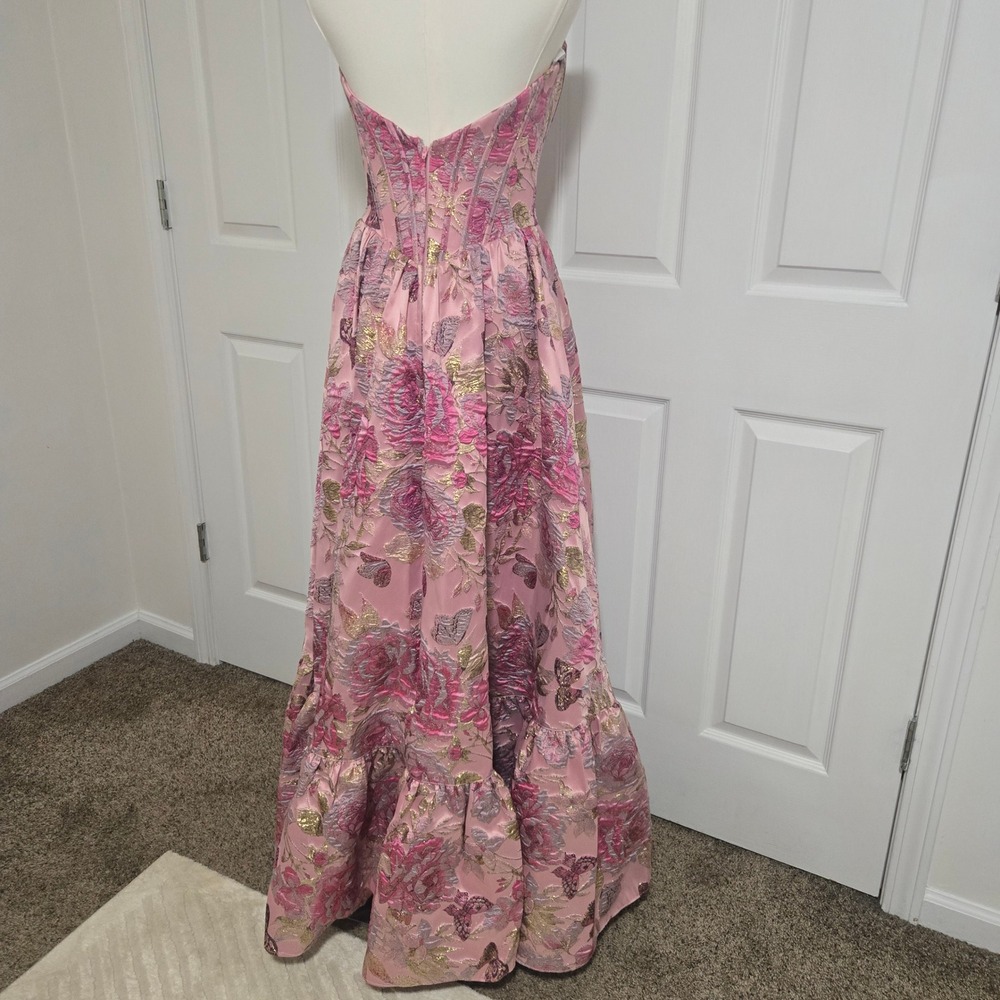 Sherri Hill Gown Womens 2‎ Pink Gold Floral Butterfly Brocade Corset Ball Gown - Picture 3 of 11